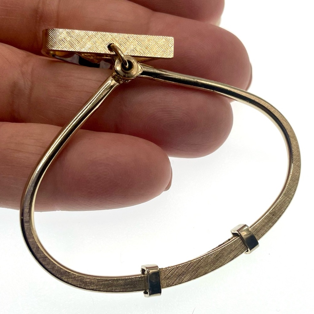 3 for $30 Vintage Signed Swank Gold Tone Open Loop Expandable Tie Ring Clip - Picture 8 of 8